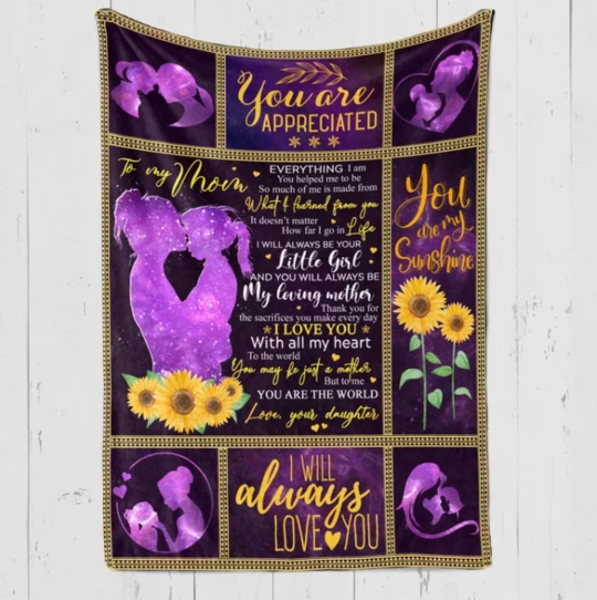 Personalized Fleece Blanket For Mom Print Daughter And Mom Sunflower Sweet Message For Mom Customized Blanket Gift For Mother's Day Birthday