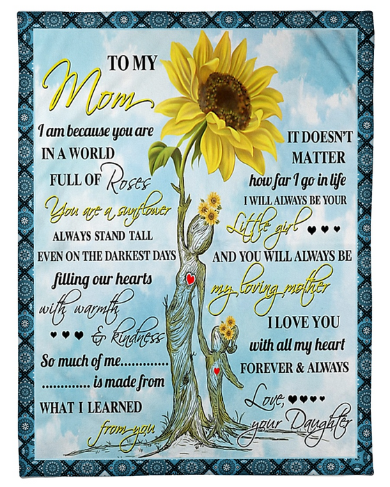 Personalized Fleece Blanket For Mom Print Sunflower Love Quote For Mom Customized Blanket Gift For Mothers Day Thanksgiving