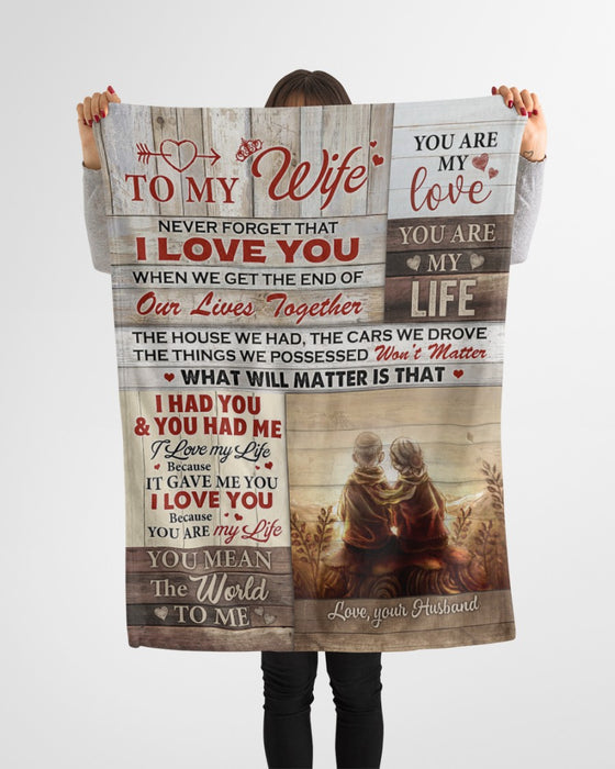 Personalized Blanket To My Wife From Husband Never Forget That Old Couple Printed Wooden Background Custom Name