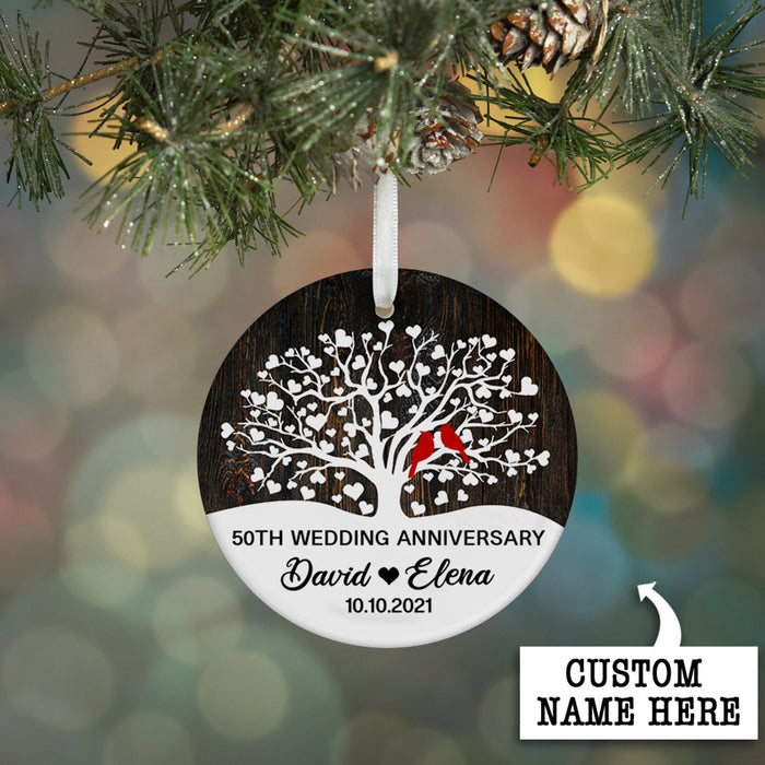 Personalized Ornament For Couple Parents 50th Wedding Anniversary Cardinal In Tree Heart Ornaments Custom Name And Date