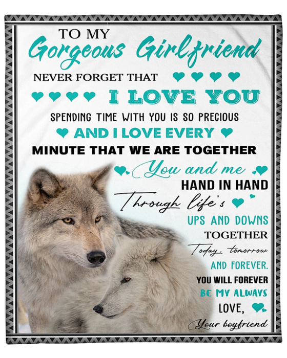 Personalized Fleece Blanket For Girlfriend Art Print Photo Wolf Family Love Quote For Girlfriend Customized Blanket Gifts Valentines Day