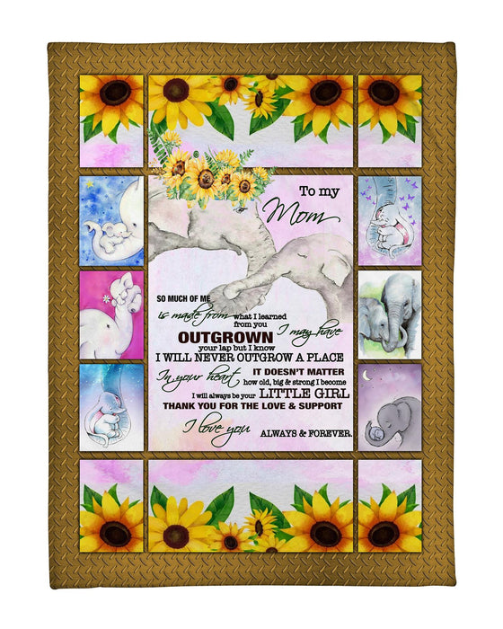 Personalized Fleece Blanket To My Mom From Daughter Rustic Sunflower & Elephants Hug Print Custom Name Blanket