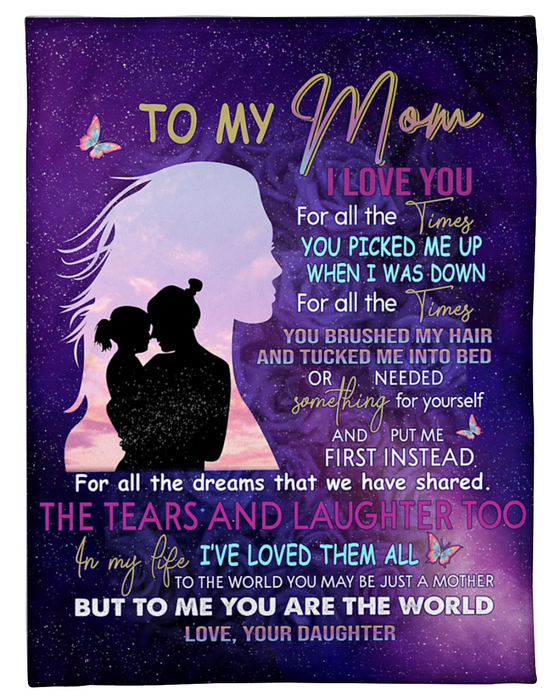 Personalized To My Mom Blanket From Daughter For All The Times You Picked Me Up Purple Rose & Butterfly Printed