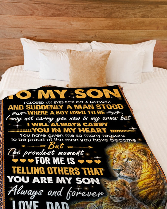 Personalized To My Son Blanket From Parents Custom Name Lion Always Carry You In My Heart Gifts For Birthday Christmas