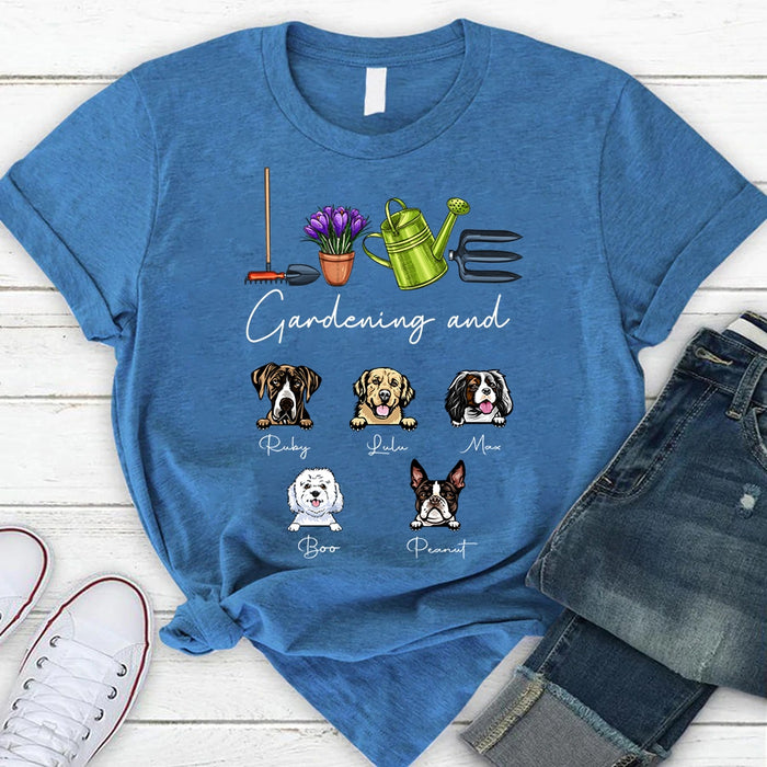 Personalized T-Shirt For Dog Mom Dog Dad USA Flag Design Plant & Dog Print Custom Dog Name Independence Day Shirt