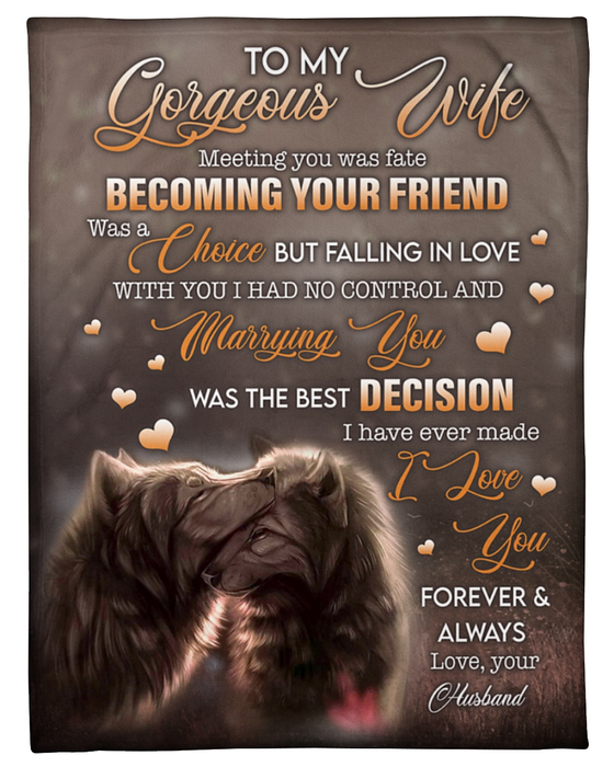 Personalized To My Wife Blanket From Husband Falling In Love With You I Had No Control Romantic Wolf Couple Printed