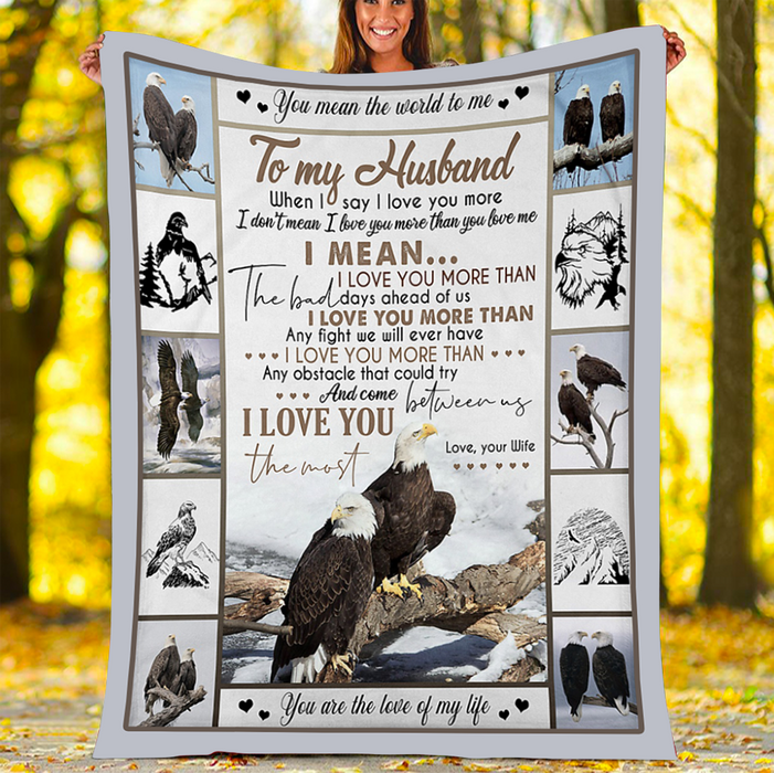 Personalized To My Husband Fleece Sherpa Blanket I Love You The Most From Wife Custom Name Eagle Couple Moments Printed