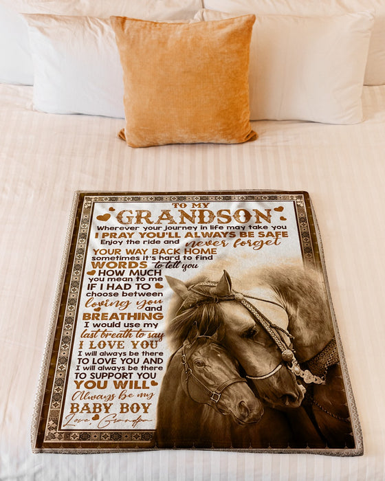 Personalized To My Grandson Blanket From Grandparents Horse Lover Last Breath To Say Love You Custom Name Birthday Gifts