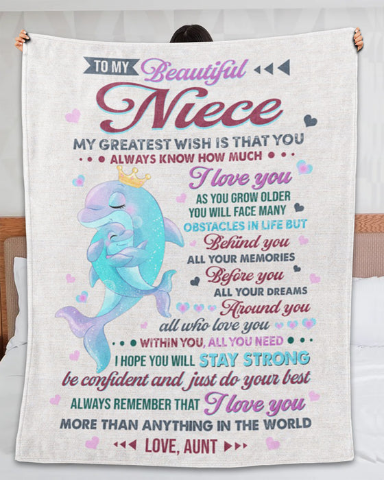 Personalized To My Niece Blanket From Aunt Uncle Hugging Dolphins Behind You All Memories Custom Name Gifts For Birthday