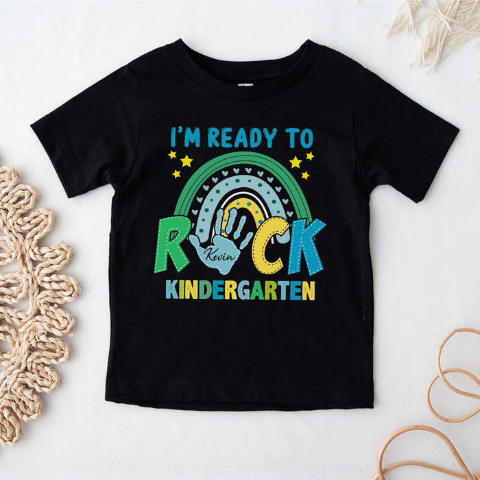 Personalized T-Shirt For Kids I'm Ready To Rock Kindergarten Rainbow Design Custom Name Back To School Outfit