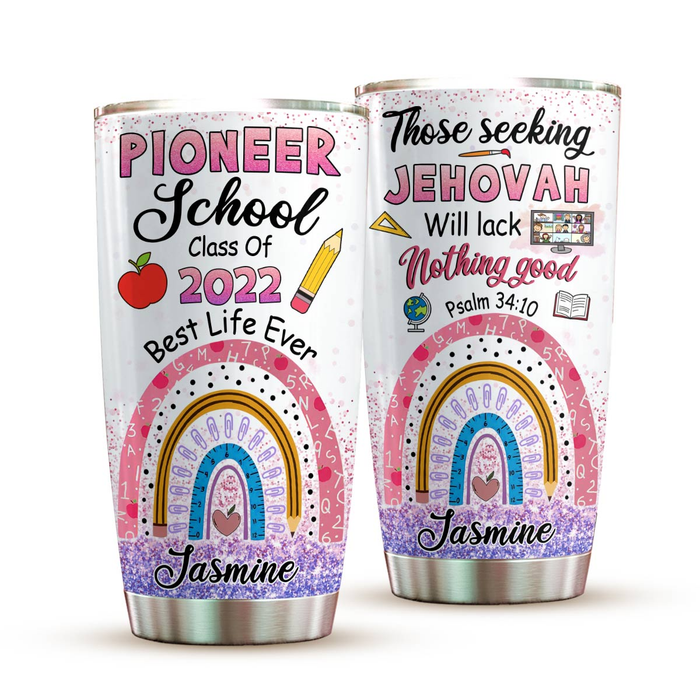 Personalized Tumbler For Teacher Virtual Pioneer School Rainbow Apple Custom Name Travel Cup Gifts For Back To School