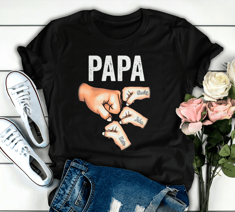 Personalized T-Shirt For Grandpa Vintage Design Fist Bumps Printed Custom Grandkids Name Father's Day Shirt
