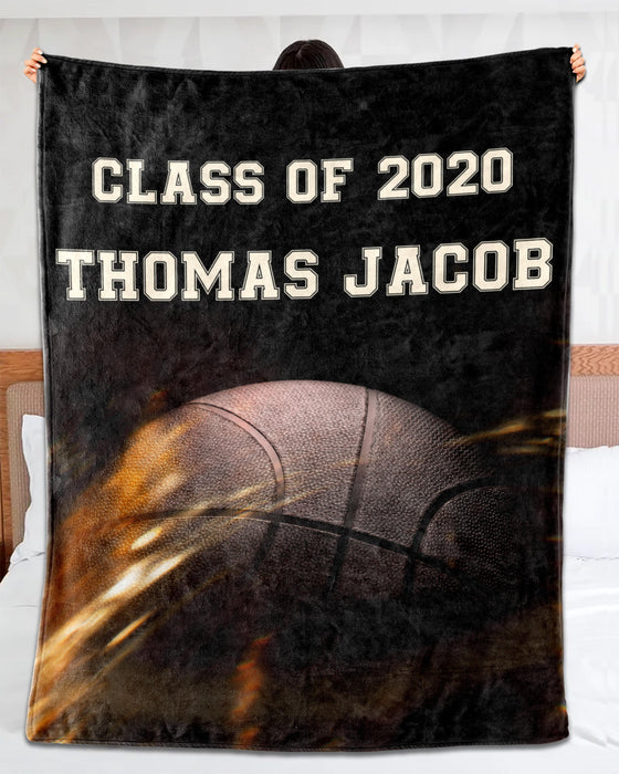 Personalized Graduation Blanket For Basketball Lovers Class Of 2022 Ball Printed Custom Name Senior Graduation Blanket