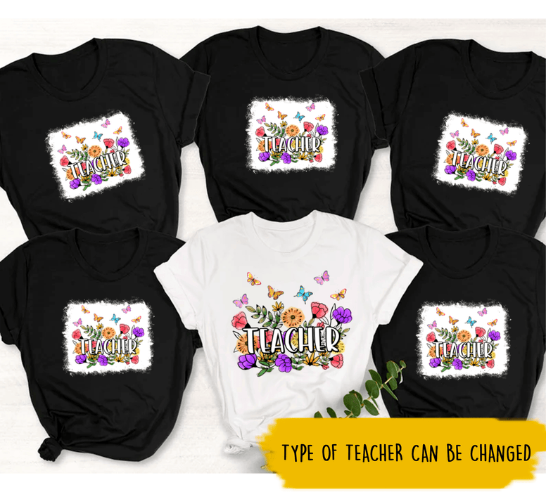 Personalized T-Shirt For Teachers Colorful Flowers Design Custom Job Title Back To School 2022 Outfit