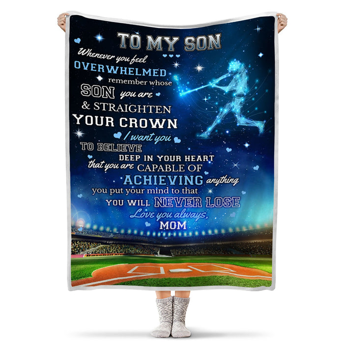 Personalized To My Son Fleece Sherpa Blanket From Mom Remember Whose Son You Are Baseball Galaxy Themed Blanket