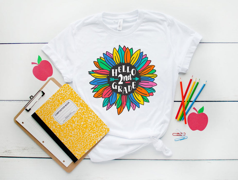 Personalized T-Shirt For Teacher Hello 2nd Grade Color Sunflower Shirt Custom Grade Level Back To School Outfit