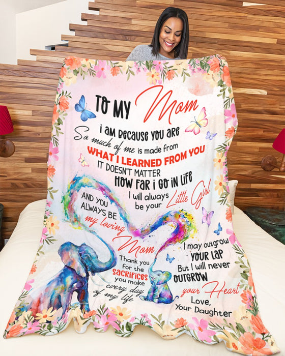 Personalized Blanket To My Mom From Daughter What I Learned From You Cute Elephant Print Flower Style Custom Name