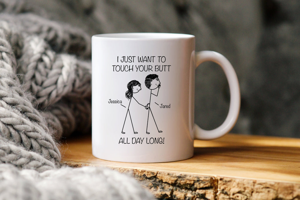 Personalized Coffee Mug Gifts For Him Her Couple Funny Touch Your Butt All Day Long Custom Name Cup For Anniversary