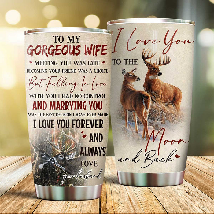Personalized To My Wife Tumbler From Husband Vintage Deer Couple Meeting You Was Fate Custom Name Travel Cup Xmas Gifts