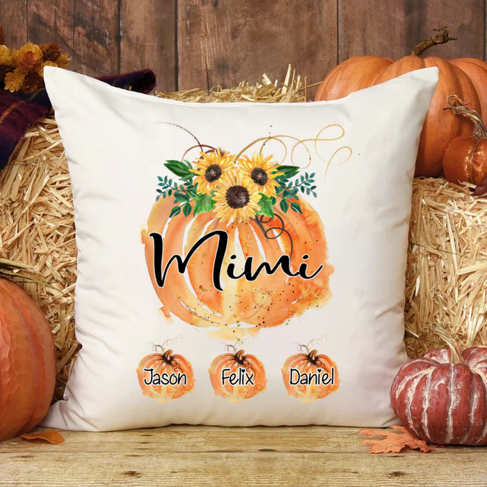 Personalized Square Pillow Gifts For Grandma Mimi Pumpkin Sunflowers Custom Grandkids Name Sofa Cushion For Christmas