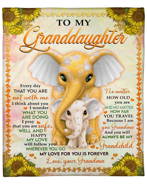 Personalized Lovely Blanket To My Granddaughter Funny Elephants & Sunflower Prints Custom Name Premium Blankets