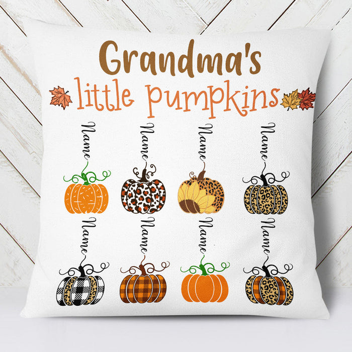 Personalized Square Pillow Gifts For Grandma Leopard Nana's Little Pumpkins Fall Custom Grandkids Name Sofa Cushion