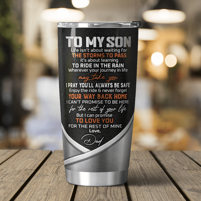 Personalized To My Son Tumbler From Dad Mom Motorbike Pray You'll Be Safe Custom Name Travel Cup Gifts For Birthday