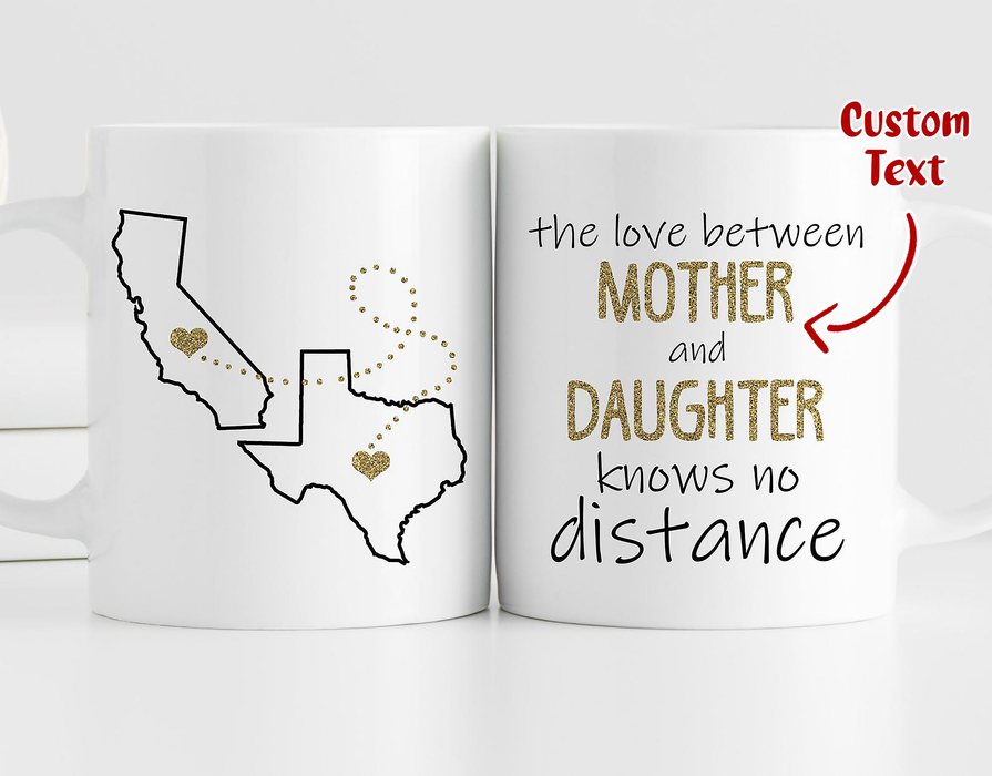 Personalized Coffee Mug For Mother Map Printed Love Knows No Distance Custom Name White Cup Distance Relationship Gifts