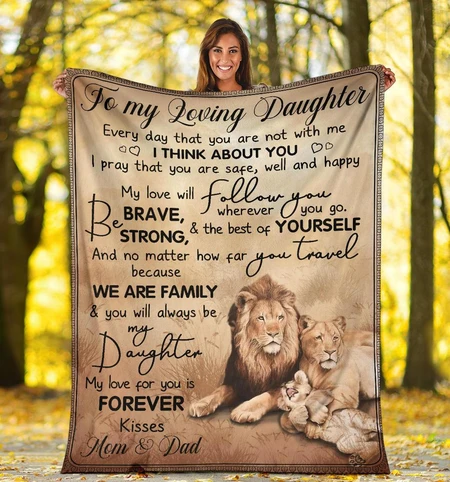 Personalized Fleece Blanket To My Loving Daughter Funny Lion Family Premium Blankets Custom Name
