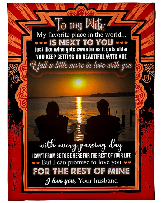Personalized Blanket For Wife Print Romantic Couple Watching The Sunset On The Beach Customized Blanket Gifts For Anniversary