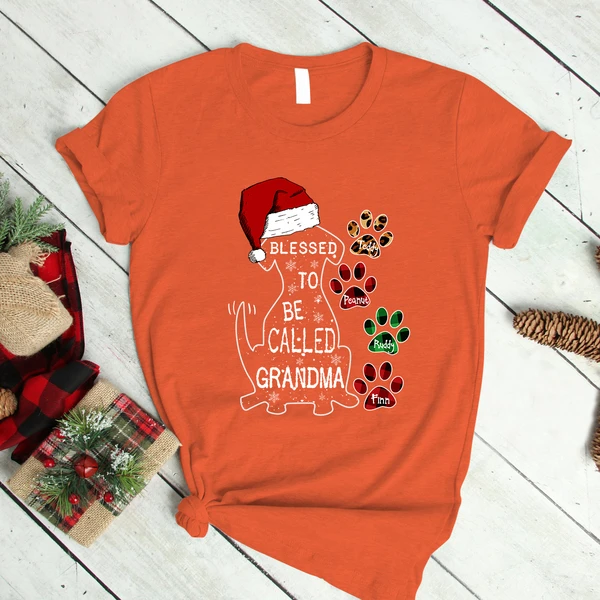 Personalized Blessed To Be Called Grandma T-Shirt Cute Santa Dog Tee For Nana Custom Leopard Paws Dog's Name Shirts