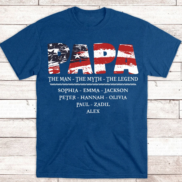 Personalized T-Shirt For Papa The Man The Myth The Legend T-Shirt Flag Custom Name Kids