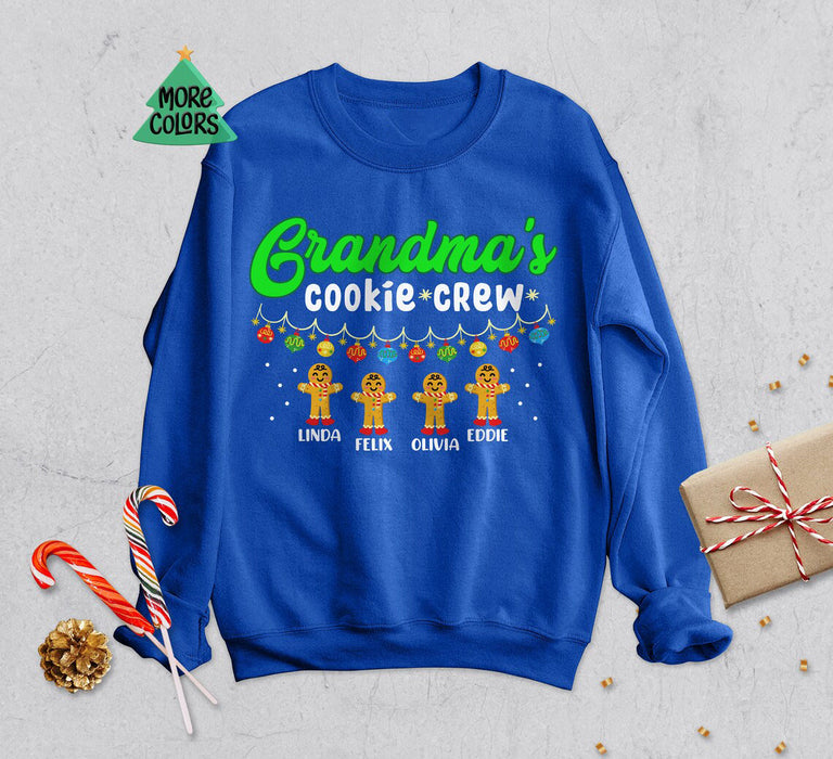 Personalized Christmas Sweatshirt Grandma's Cookie Crew Cute Gingerbread Printed Custom Grandkids Name