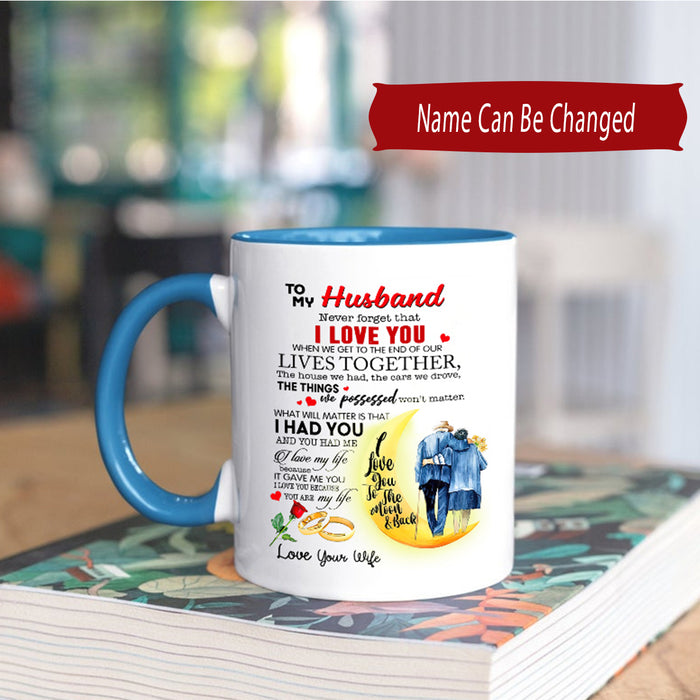 Personalized I Love You To The Moon And Back To Husband From Wife Accent Mug Gifts for Him Or Her