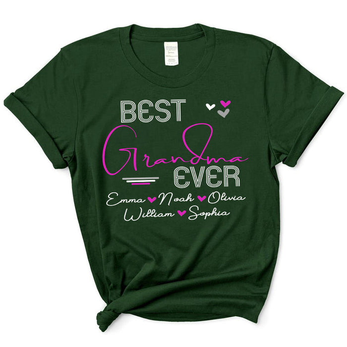 Personalized T-Shirt Best Grandma Ever Cute Hearts Design Custom Grandkids Name Mother'S Day Shirt