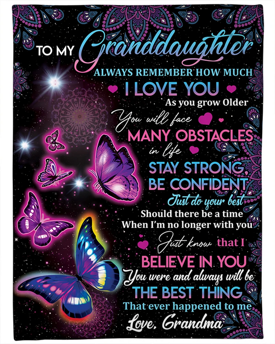 Personalized To My Granddaughter Blanket From Grandma Always Remember How Much I Love You Butterfly Printed