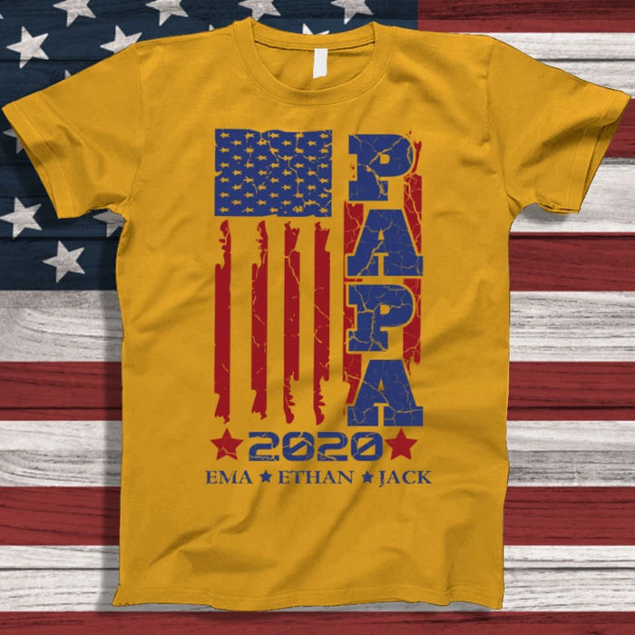 Personalized T-Shirt For Grandpa Papa 2022 America Flag Design Custom Grandkids Name Independence Day Shirt