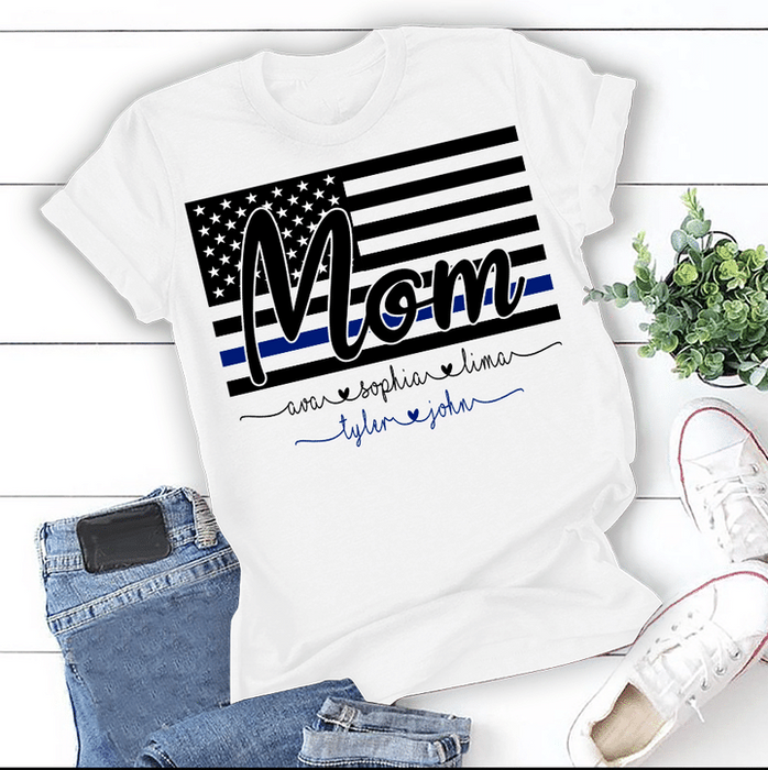 Personalized T-Shirt For Mom American Flag Printed Monogram Design Custom Kids Name Shirt For Mother'S Day