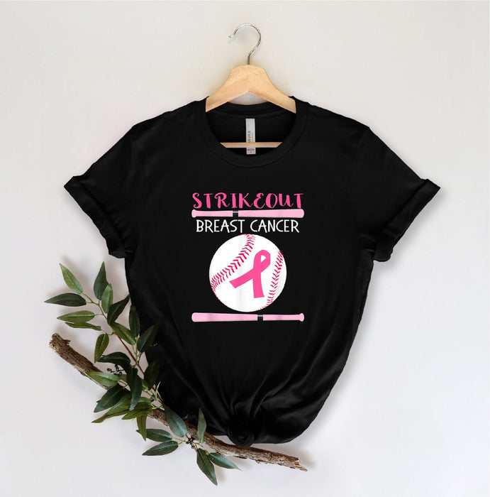 Baseball Breast Cancer T-Shirt For Women Baseball Lovers Pink Ribbon Printed Nobody Fights Alone