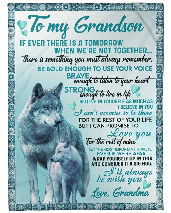 Personalized Fleece Blanket For Grandson Print Wolf Family Meaning Quote For Grandson Customized Blanket Gift For Birthday