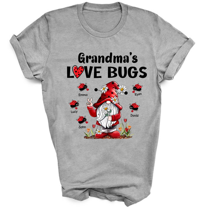 Personalized Shirt For Nana Love Bugs Print Cute Gnomes Custom Name Kids