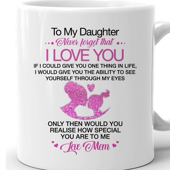 Personalized Coffee Mug For Daughter Loving Daughter From Mom Meaning Message Never Forget That I Love You Customized Mug Gifts For Birthday Ceramic Mug