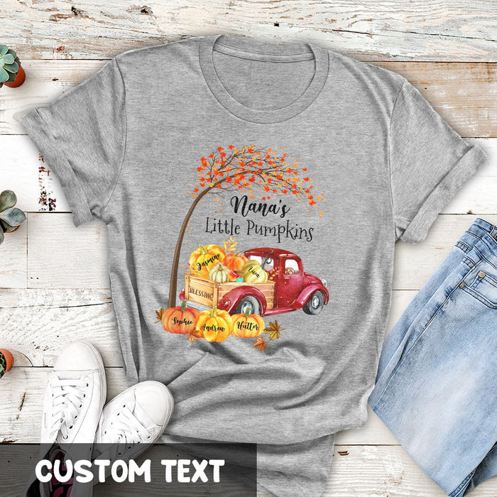 Personalized T-Shirt For Grandma Nana's Little Pumpkins Red Truck & Maple Tree Printed Custom Grandkids Name Fall Shirt