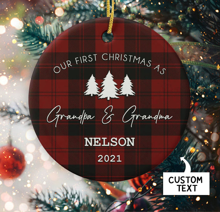 Personalized Buffalo Plaid Ornament For Grandpa Grandma First Christmas As Grandparents Ornament Custom Name And Year