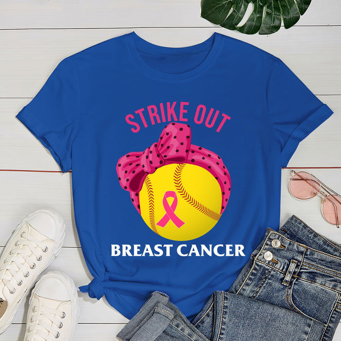 Strike Out Breast Cancer Awareness Softball Fighters Shirt For Women Girl Pink Ribbon Ball Tee Shirt For Sport Lovers