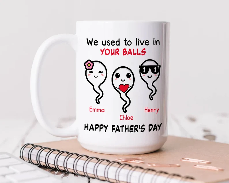 Personalized Ceramic Coffee Mug For Dad We Used To Live In Your Balls Funny Sperm Print Custom Kids Name 11 15oz Cup