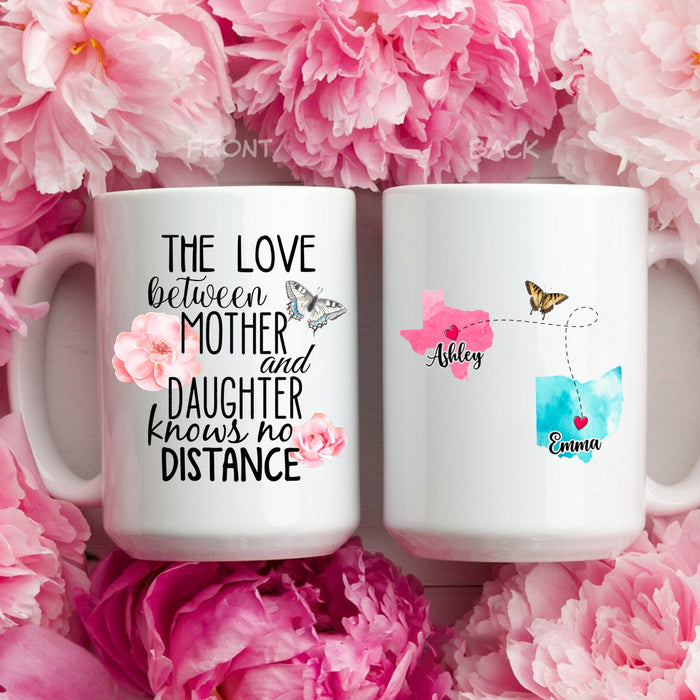 Personalized Coffee Mug For Mother Butterflies The Love Knows No Distance Custom Name White Cup Long Distance Gifts