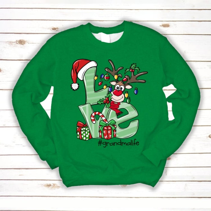 Personalized Sweatshirt & Hoodie For Grandma Love Hashtag Grandma Life Cute Reindeer Printed