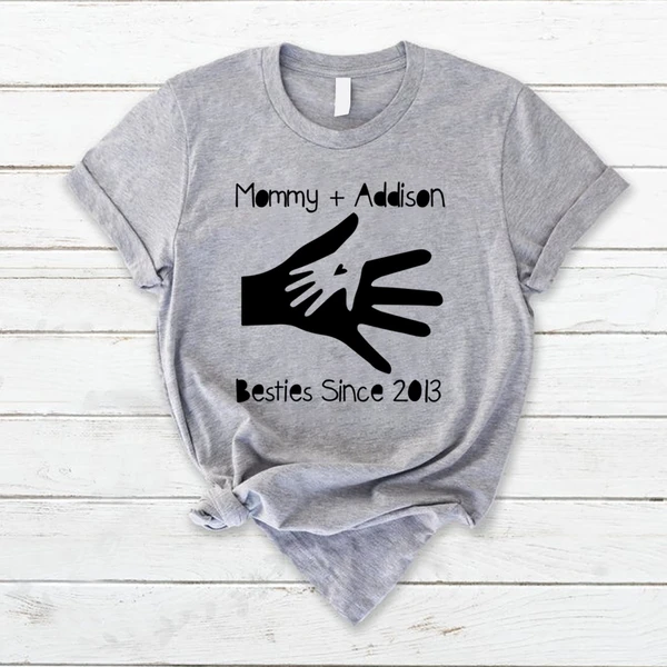 Personalized T-Shirt For Mom Mommy Besties Since 2013 Hand In Hand Custom Kid's Name And Year Gift From Son Daughter