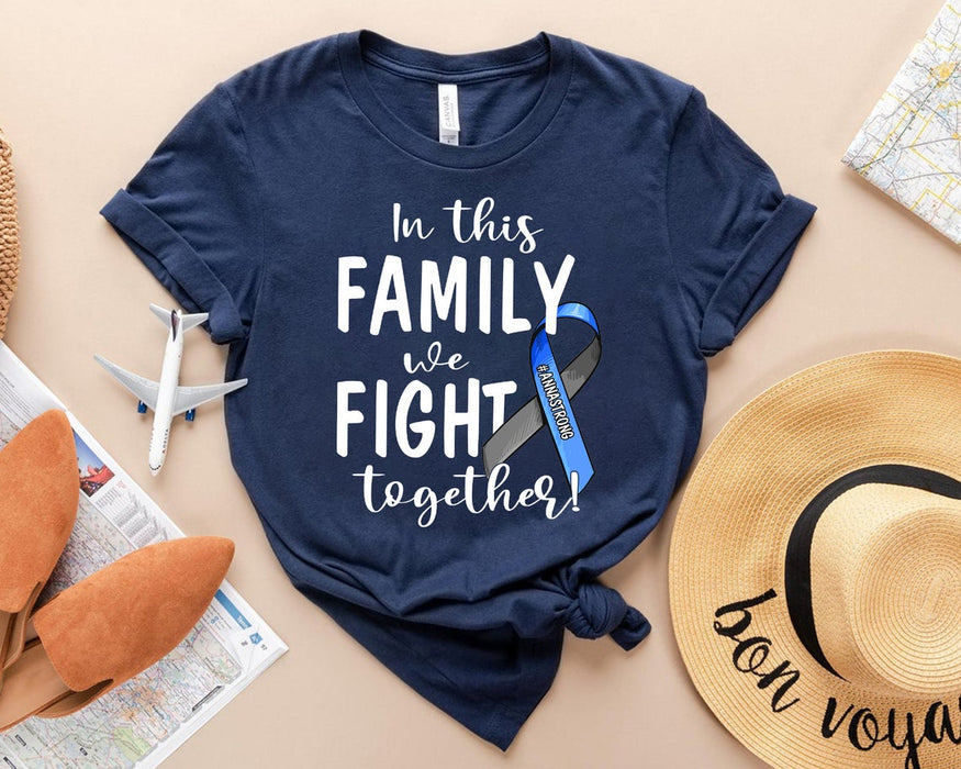 Personalized Blue Grey Ribbon Diabetes Awareness Unisex Shirt For Member In This Family We Fight Together
